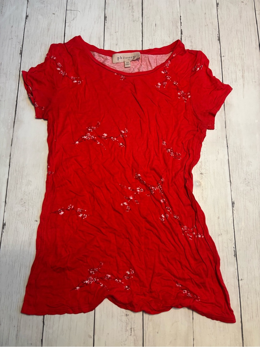 Philosophy Bright Red Short Sleeve Tee with White Floral Detail